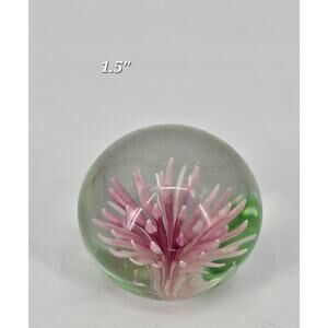 Vintage Hand-Blown Glass Paperweight – Pink Flower Art Glass – MCM Floral Orb